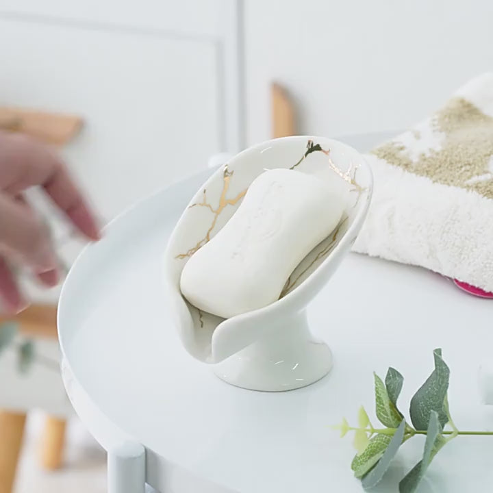 Marble-Patterned Ceramic Soap Dish