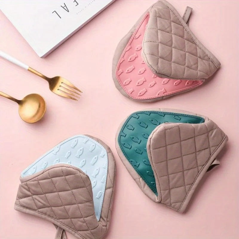 Pair of Beige Quilted Silicone Oven Mitts